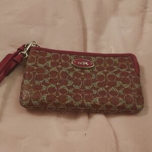 Coach Red and Tan Signature Wristlet